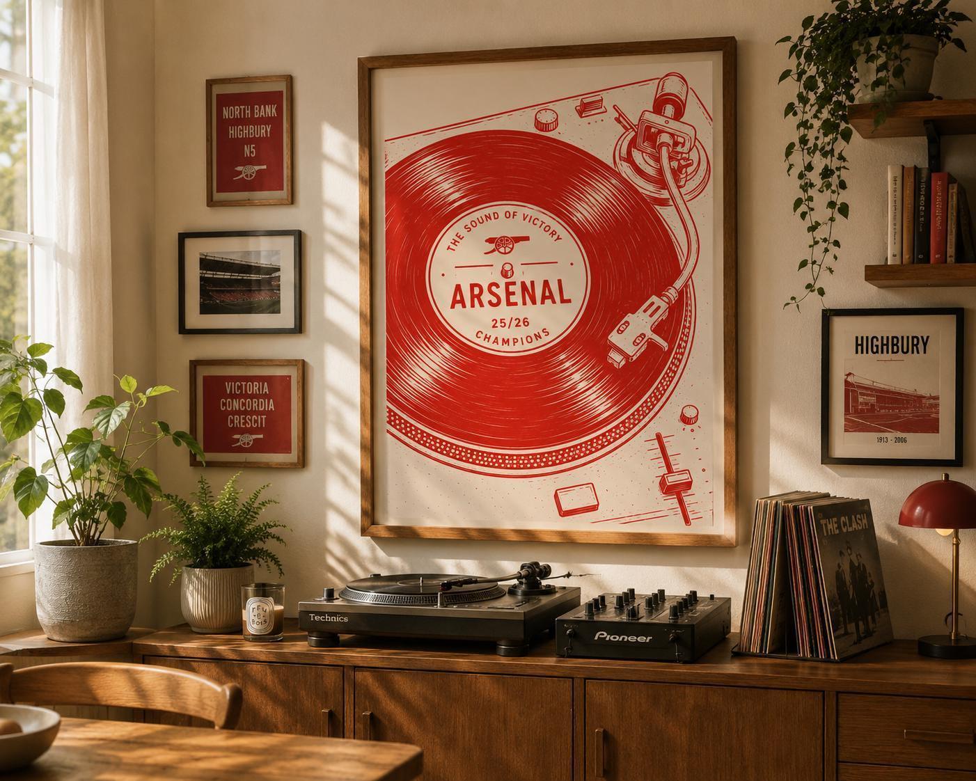 Arsenal Vinyl Record Print, Arsenal Fan Wall Art, Champions Poster, Turntable Artwork, Arsenal Supporter Gift, Record Player Decor | 046