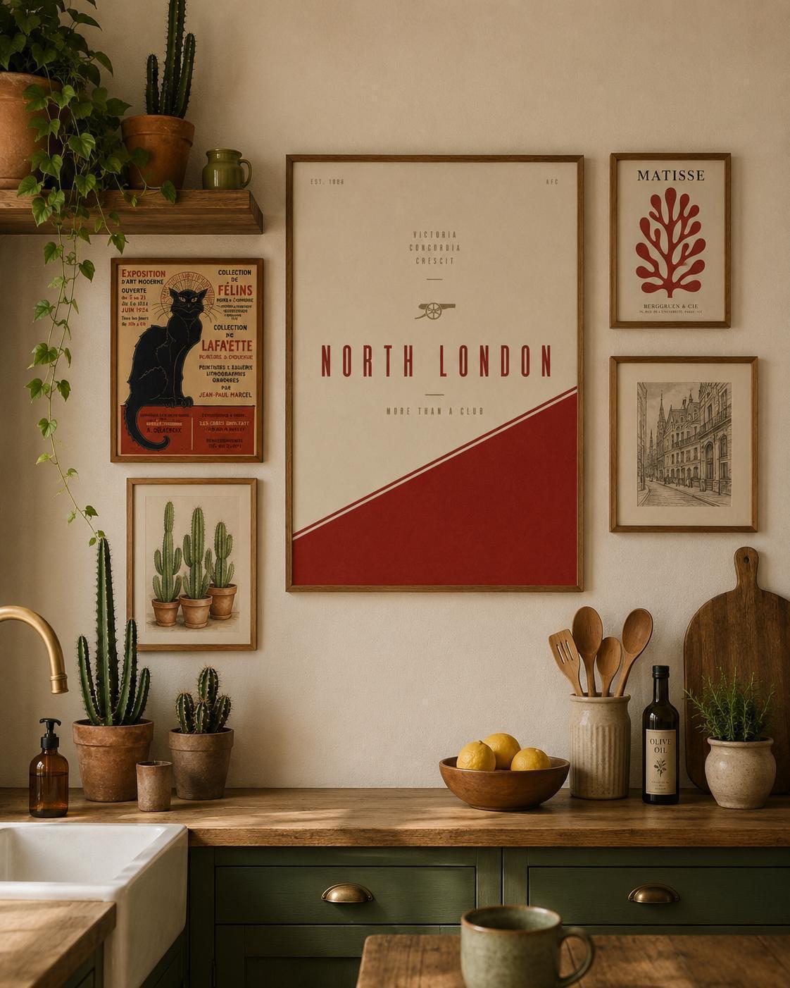 North London Arsenal Print, AFC Wall Art Poster, Minimal Football Decor, A4 A3 Print, Red Arsenal Artwork, Gift Idea | 158A