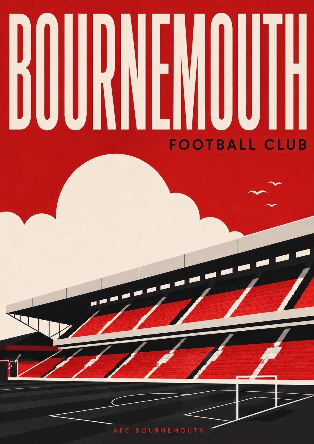 AFC Bournemouth Wall Art Print, Vitality Stadium Poster, Bournemouth FC Artwork, Cherries Fan Gift, Football Club Decor | 032
