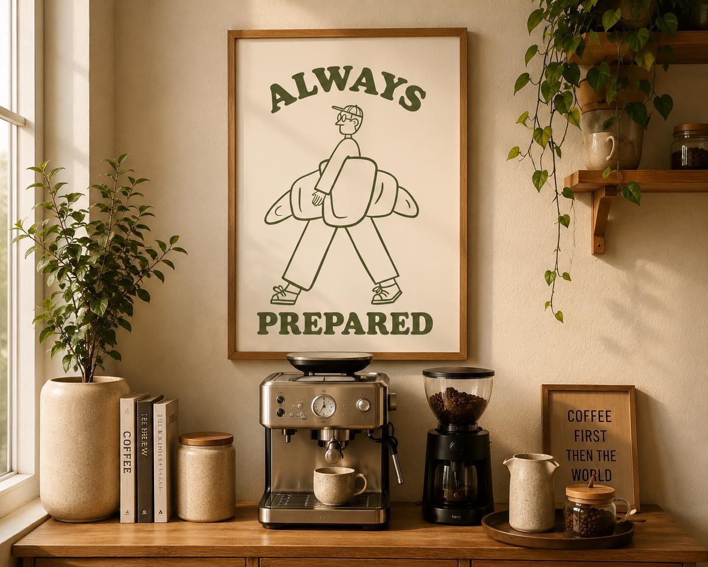Always Prepared Croissant Wall Art Print, Funny Bakery Decor, Cafe Wall Art, Coffee Shop Poster, Foodie Kitchen Print, Hipster Artwork | 040