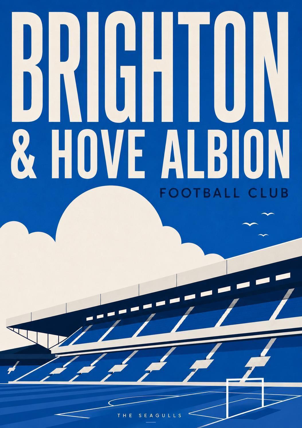 Brighton & Hove Albion Wall Art Print, Amex Stadium Poster, Brighton FC Artwork, Seagulls Fan Gift, Football Stadium, Modern Print | 026