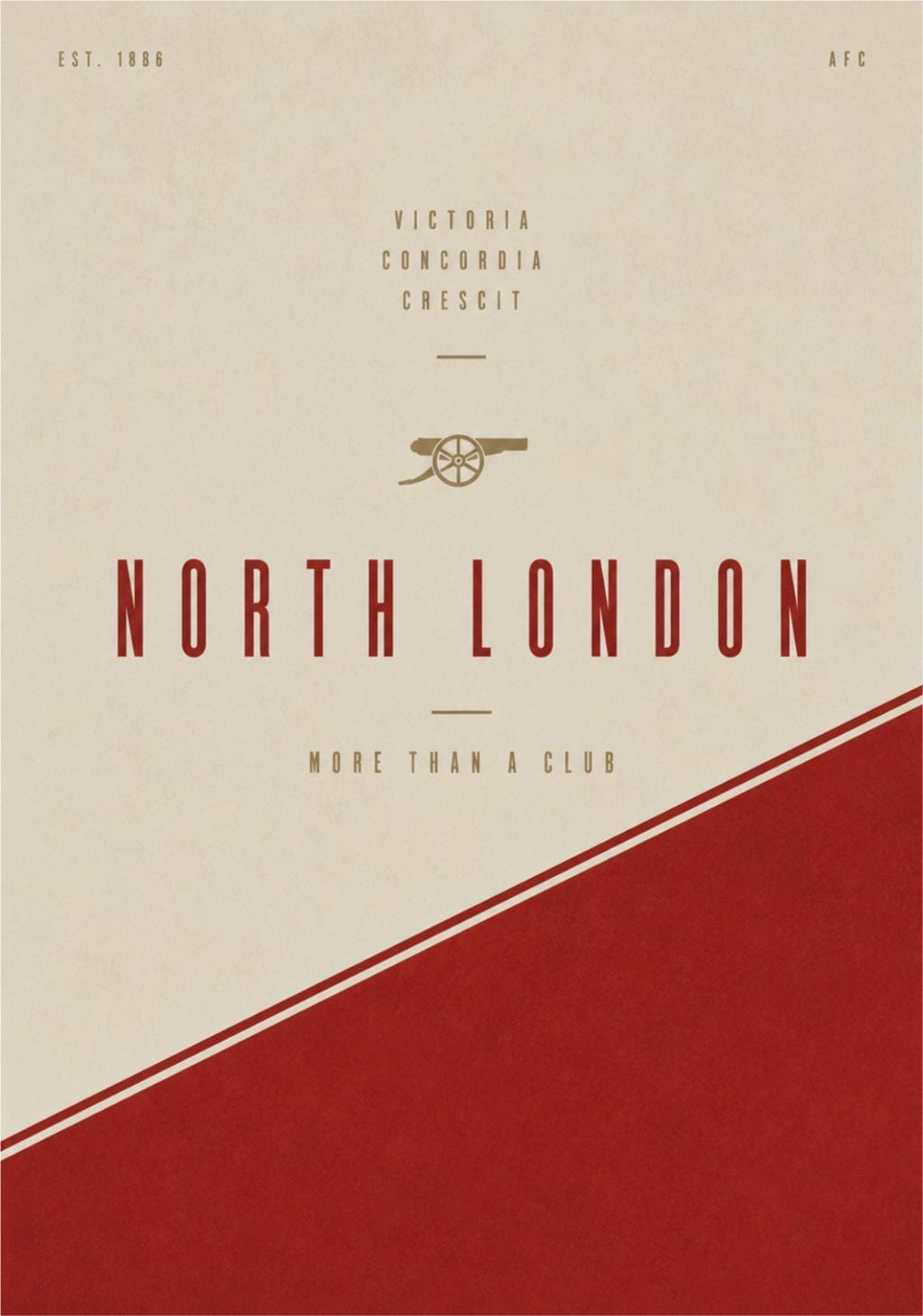 North London Arsenal Print, AFC Wall Art Poster, Minimal Football Decor, A4 A3 Print, Red Arsenal Artwork, Gift Idea | 158A