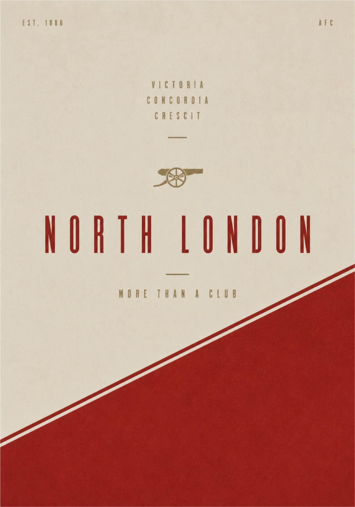 North London Arsenal Print, AFC Wall Art Poster, Minimal Football Decor, A4 A3 Print, Red Arsenal Artwork, Gift Idea | 158A