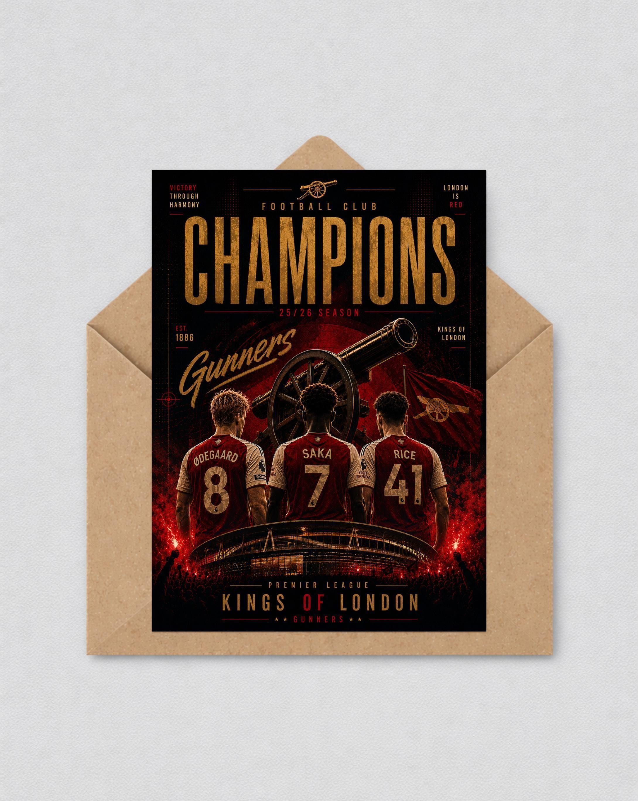 AFC Inspired Prem Champions 25/26 Greetings Card | Arsenal Fan Gift | Birthday Card | 140