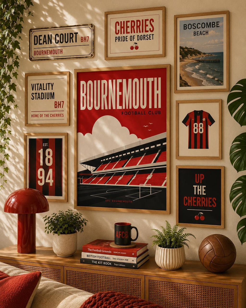 AFC Bournemouth Wall Art Print, Vitality Stadium Poster, Bournemouth FC Artwork, Cherries Fan Gift, Football Club Decor | 032