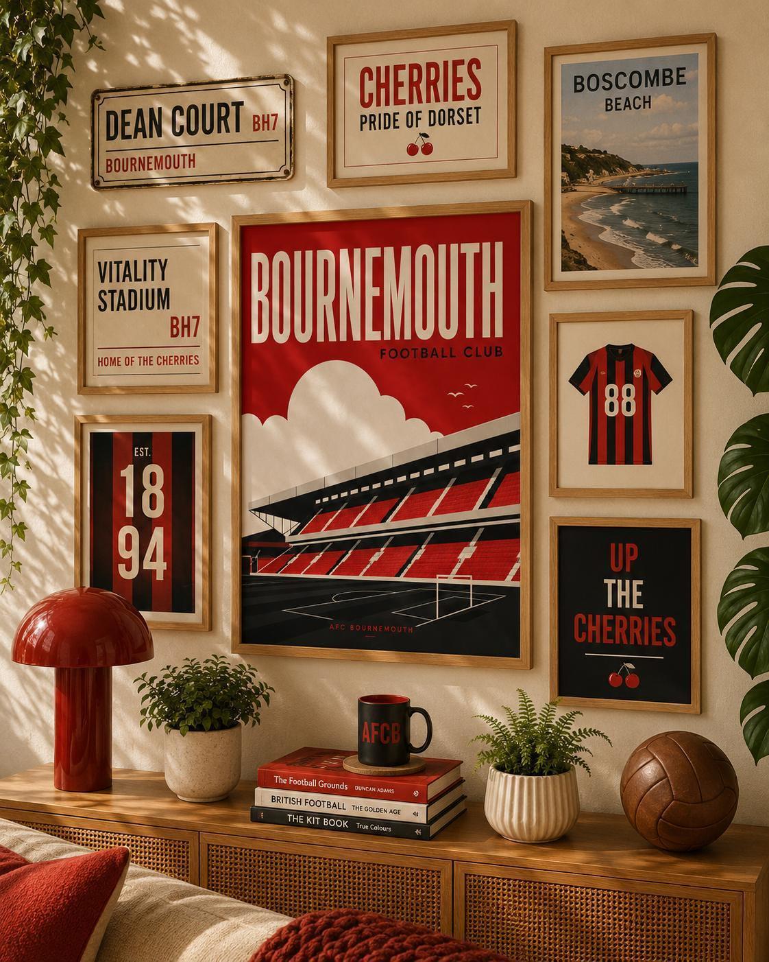 AFC Bournemouth Wall Art Print, Vitality Stadium Poster, Bournemouth FC Artwork, Cherries Fan Gift, Football Club Decor | 032
