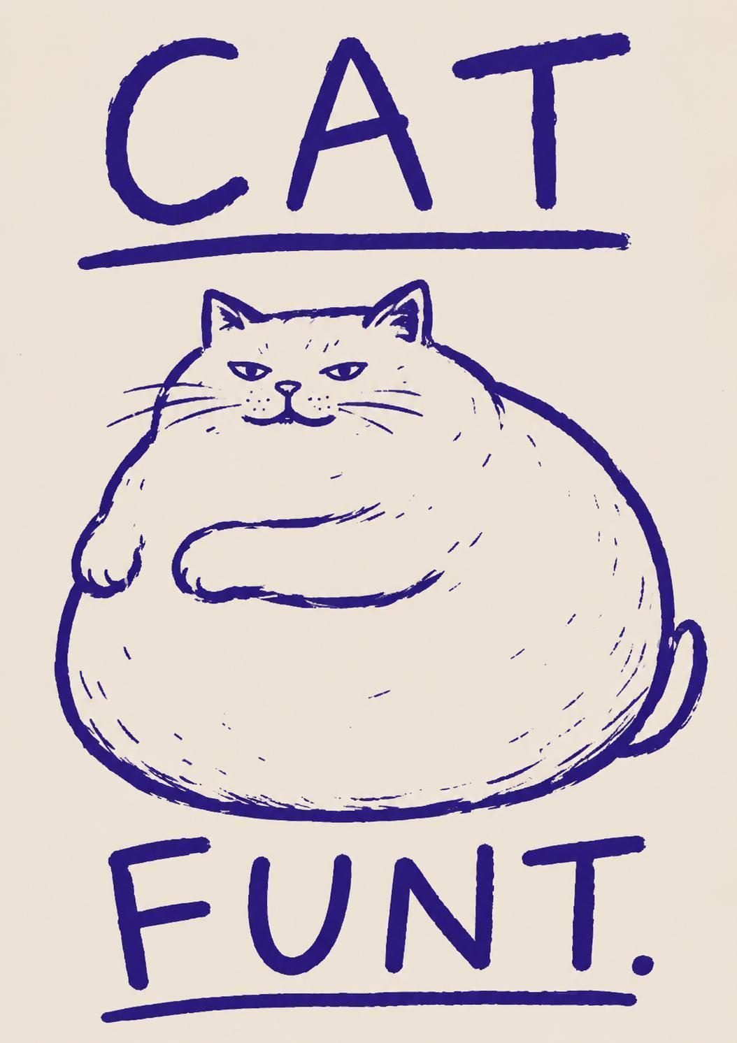 Cat Funt Wall Art Print, Funny Cat Poster, Chubby Cat Illustration, Humorous Pet Decor, Quirky Cat Lover Gift, Weird Animal Artwork | 053