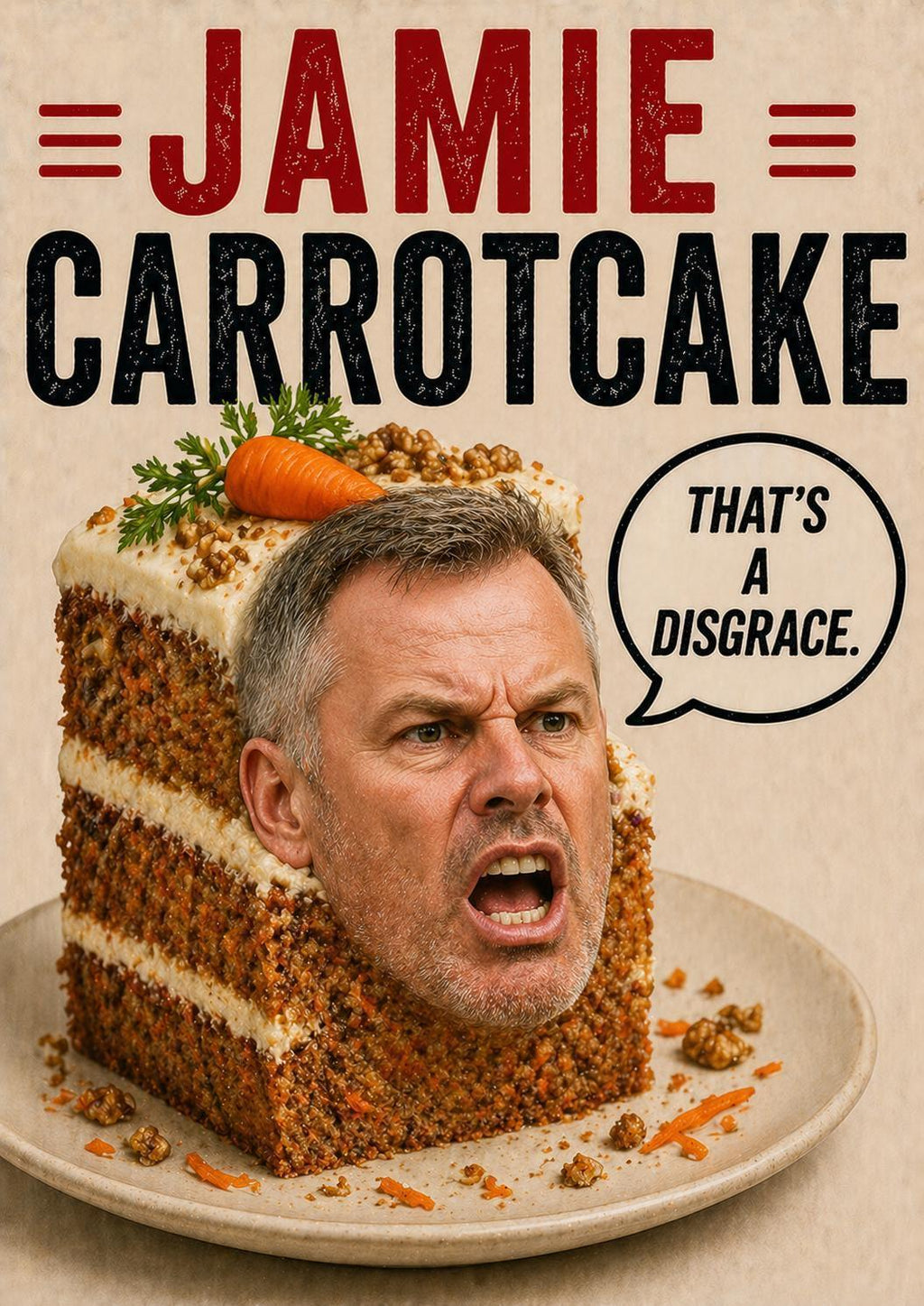Jamie Carrotcake Card, Funny Jamie Carragher Birthday Card, Cake Pun Card, Liverpool Fan Gift | 096