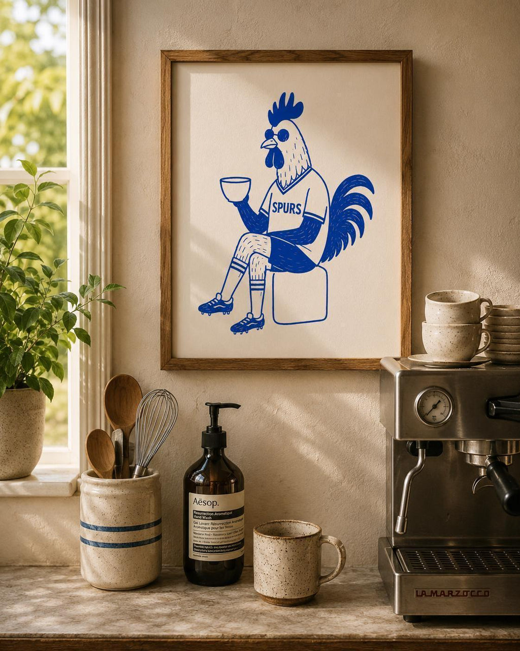 Spurs Fan Print, Tottenham Football Wall Art, Funny Football Supporter Gift, Cockerel Poster, Coffee Lover Spurs, Tottenham Fan | 044