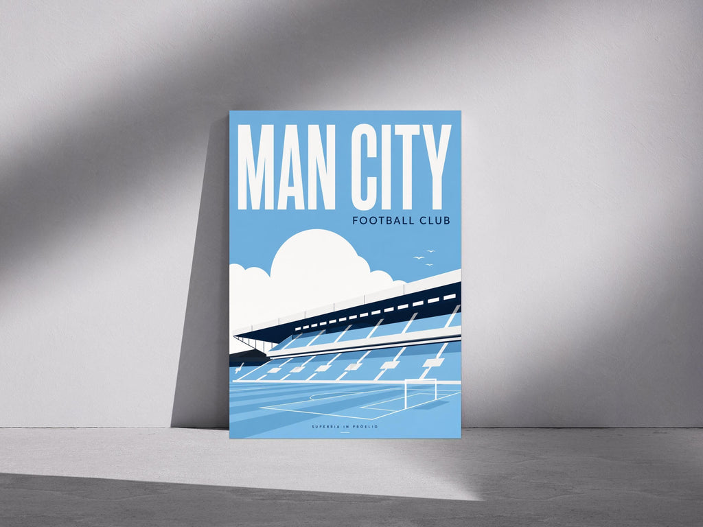 Manchester City Wall Art Print, Etihad Stadium Poster, Manchester City FC Artwork, City Fan Gift, Sky Blue Decor, Modern Stadium Print | 030