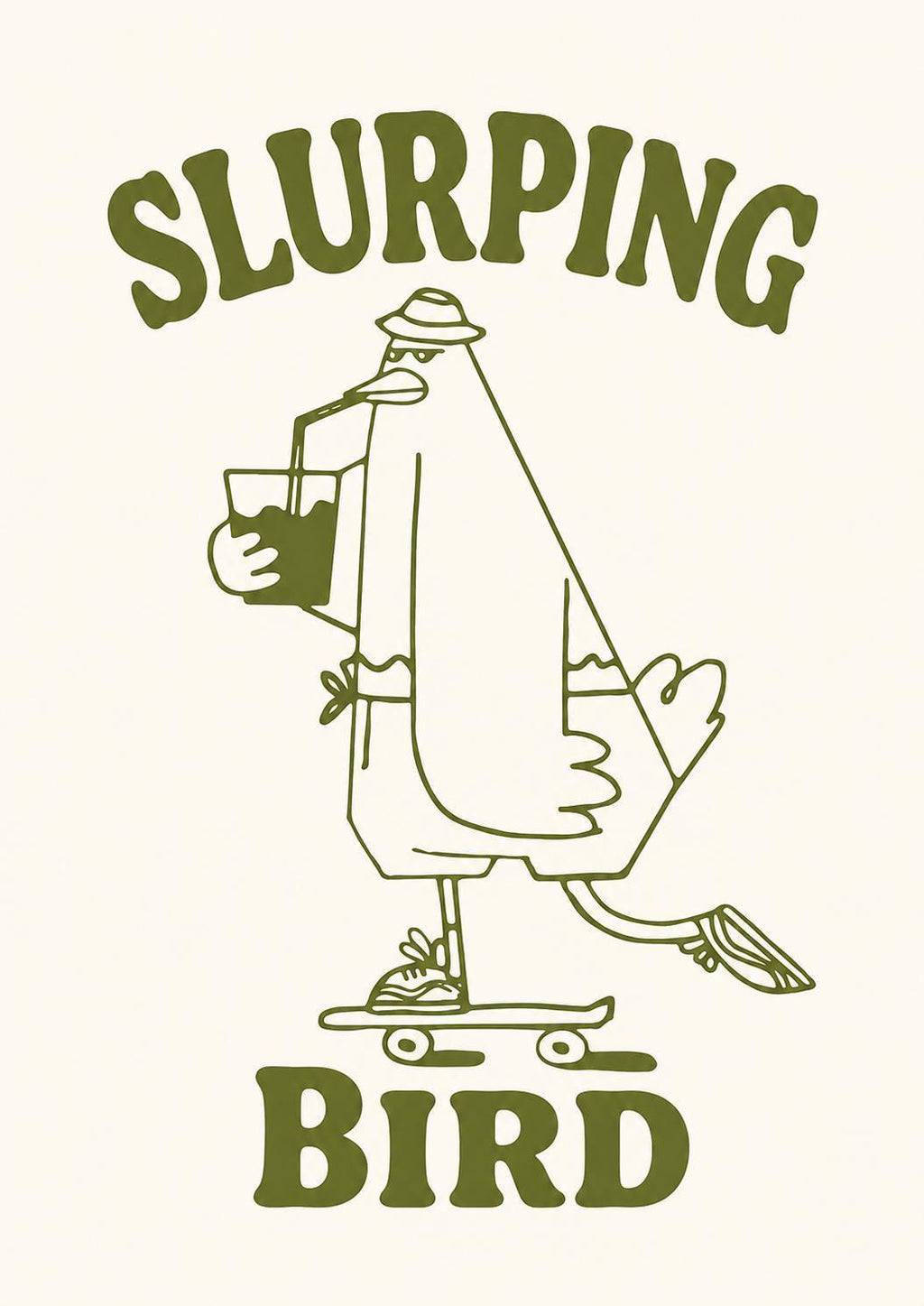 Slurping Bird Wall Art Print, Funny Kitchen Decor, Foodie Wall Art, Cafe Poster, Hipster Kitchen Print, Quirky Food Artwork | 041