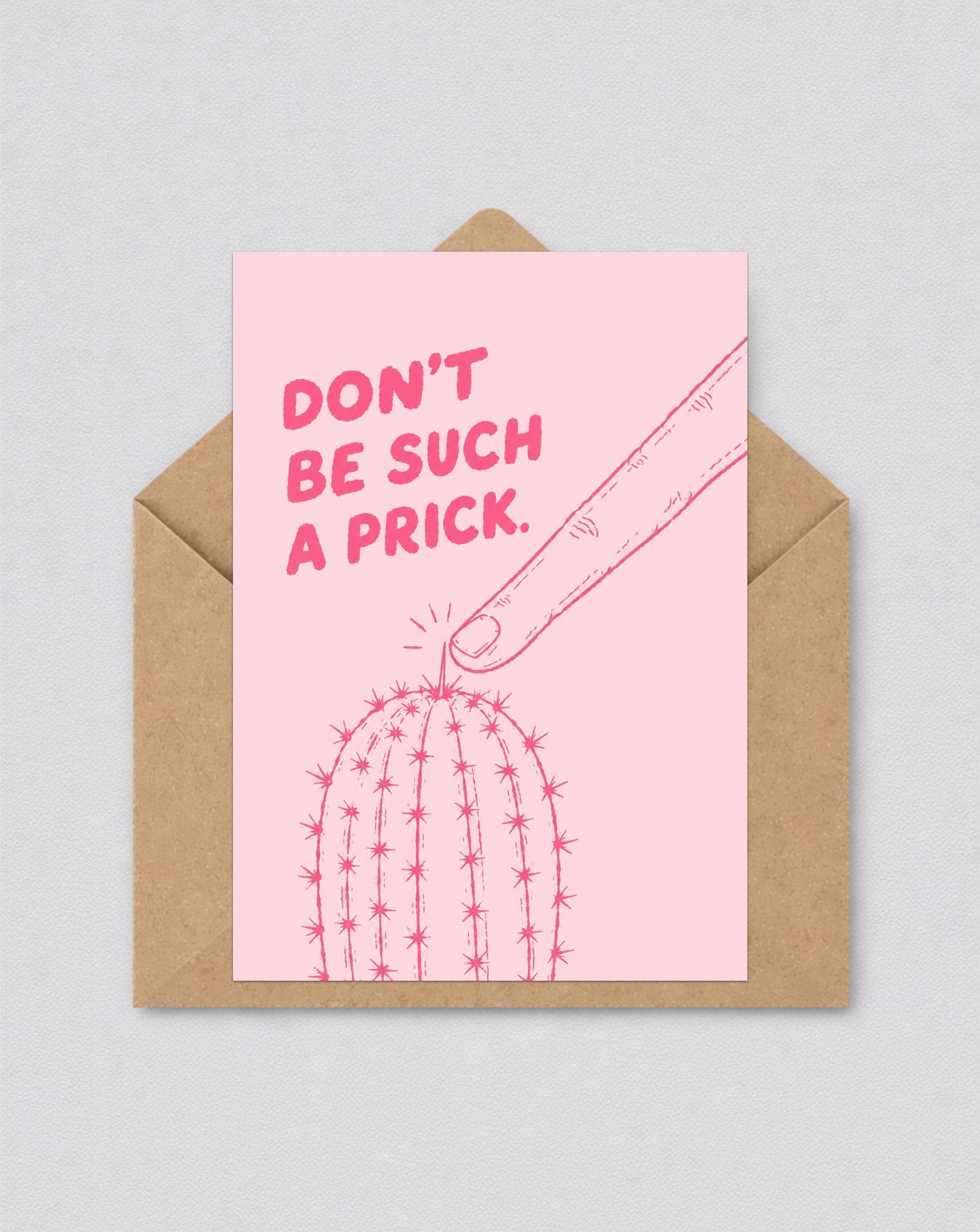 Funny Cactus Greeting Card, Don't Be Such A Prick, Hand Drawn Line Art Poster, Sarcastic Friendship Gift, Pink Wall Art | 159