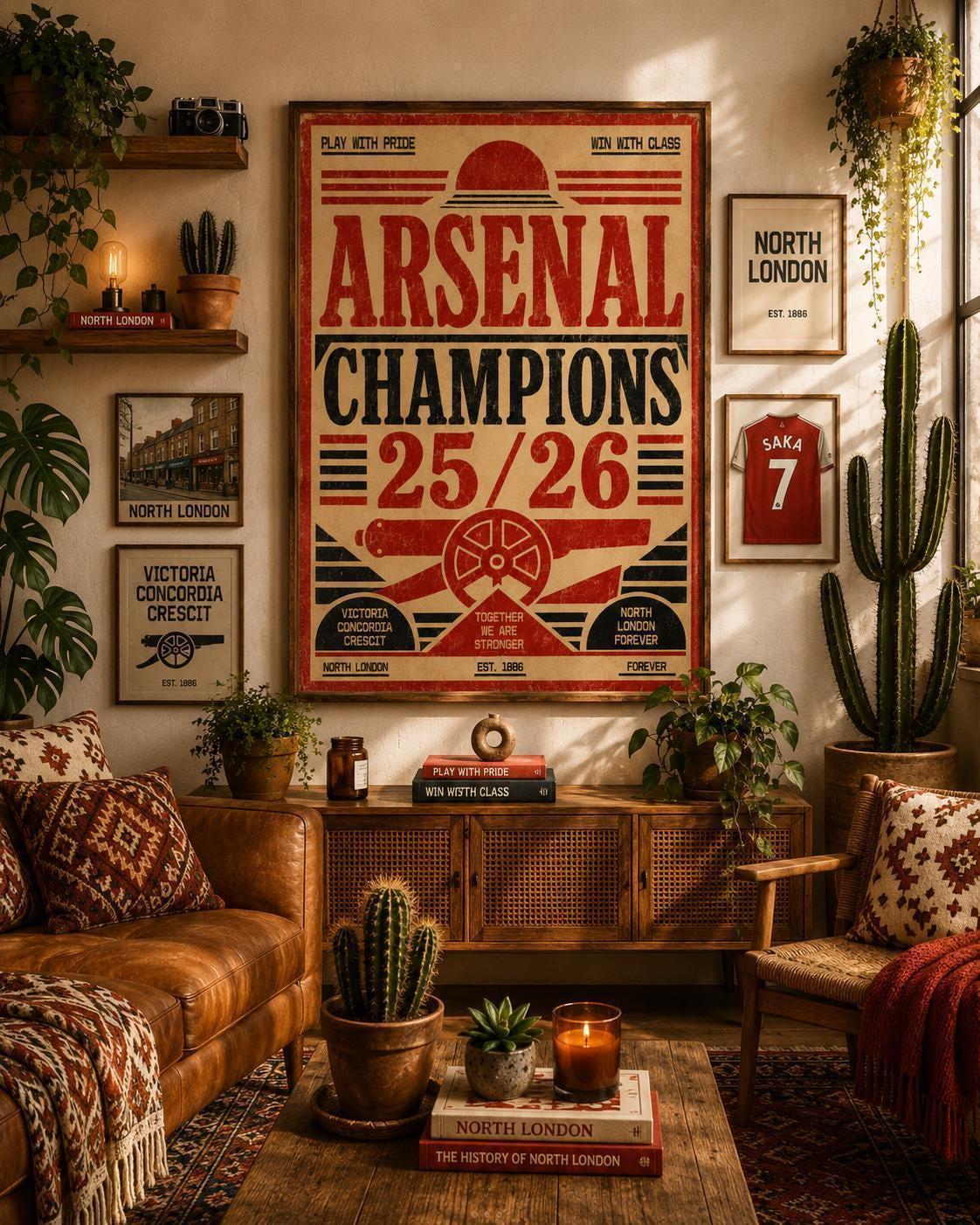 Arsenal Champions 25/26 Print, Retro Football Wall Art, North London Forever Poster, Vintage Arsenal Decor, Gunners Fan, Arsenal | 147A