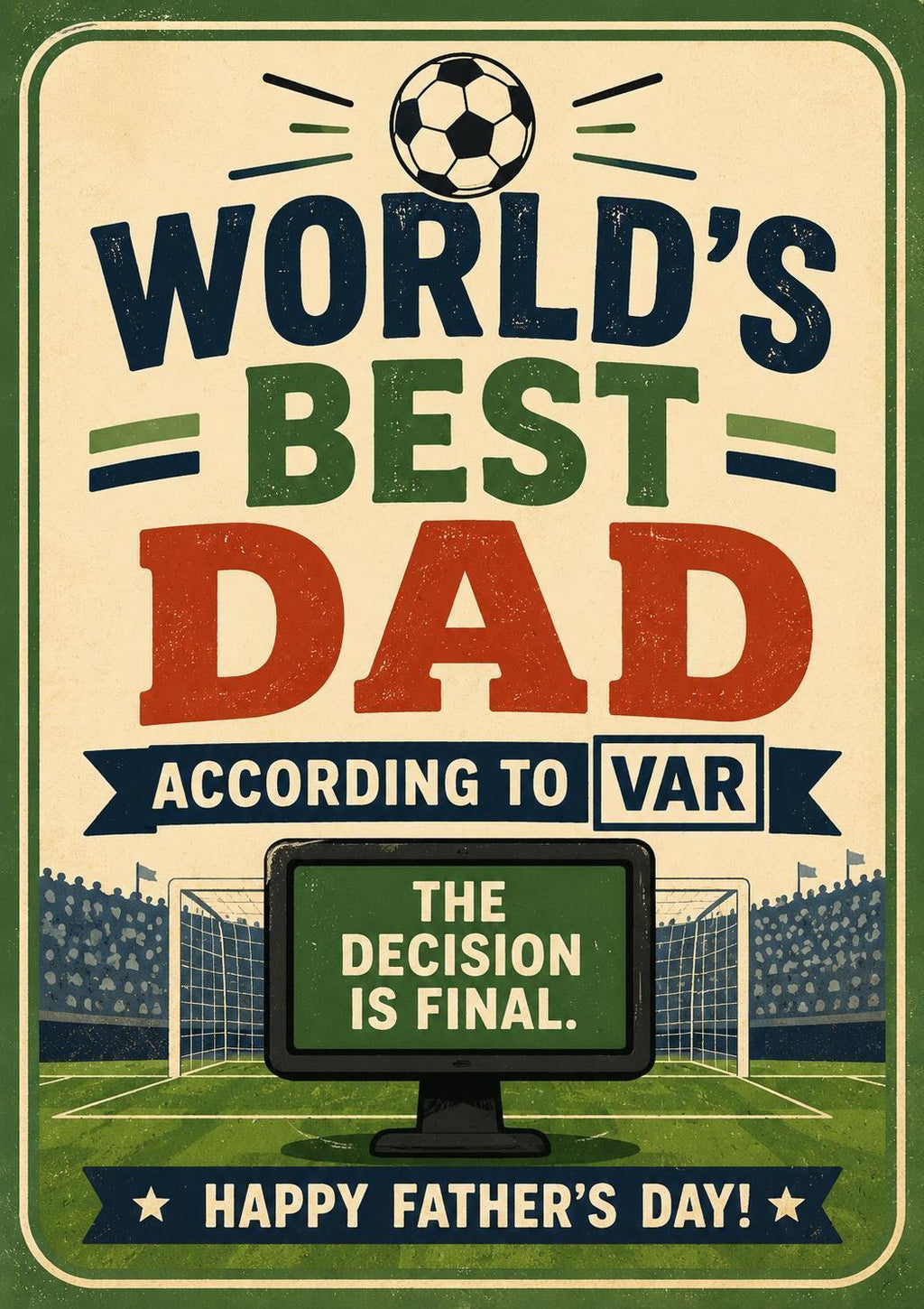 World's Best Dad According To VAR Father's Day Card, Funny Football Dad Card, Soccer Father's Day Card, Football Fan Dad, Best Dad | 186