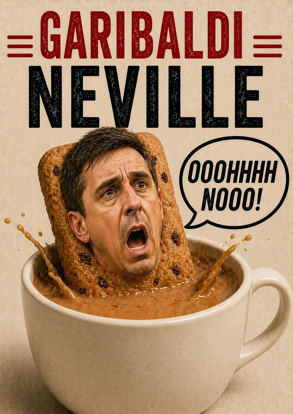 Garibaldi Neville Card, Funny Gary Neville Birthday Card, Biscuit Pun Card, Man United Gift | 095
