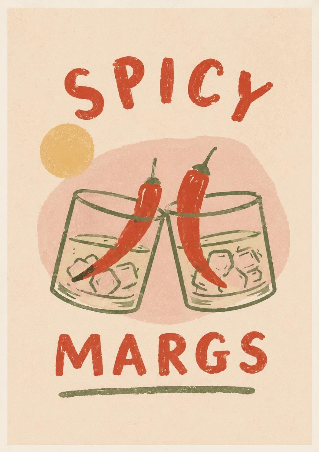 Spicy Margaritas Print, Cocktail Kitchen Wall Art, Margarita Bar Decor, Retro Drinks Poster, Funny Kitchen Print, Modern Bar Artwork | 049