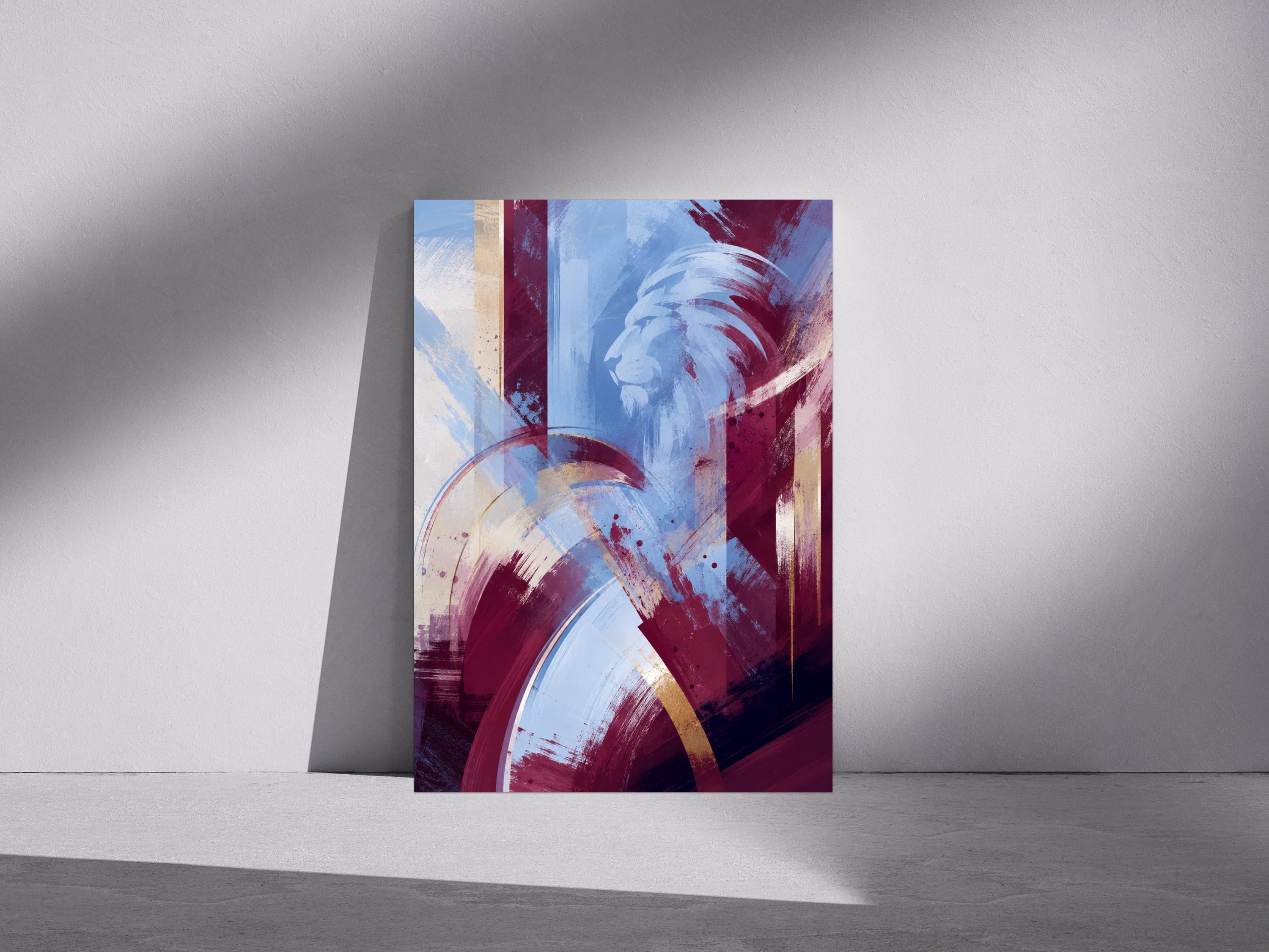 Aston Villa Abstract Lion Print, Claret and Blue Football Wall Art, Villa Fan Gift, Modern A3/A4/A5 Poster Decor | 021