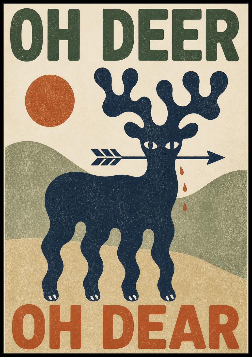 Funny Oh Deer Print, Retro Deer Print,, Scandinavian Wall Art, Minimalist Animal Poster | 112A