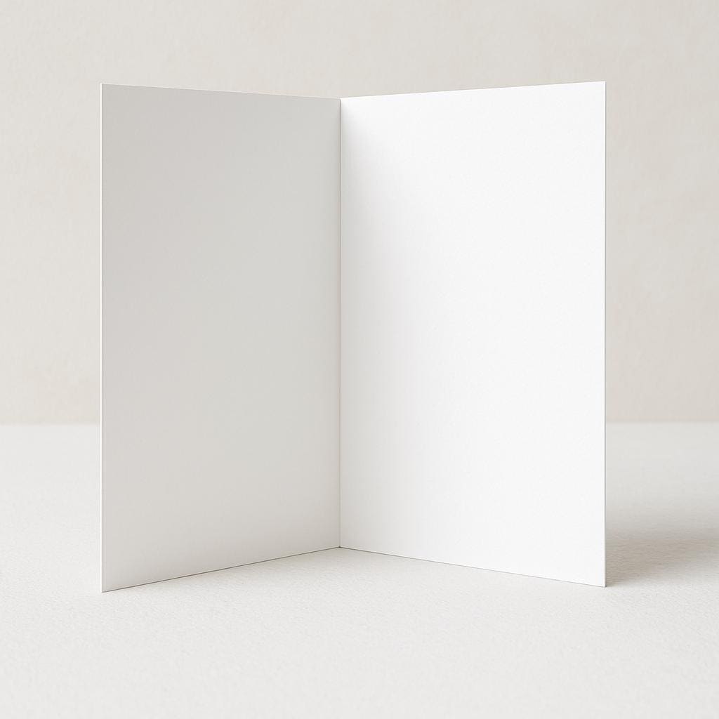 A blank white card or cardstock is shown in the image.