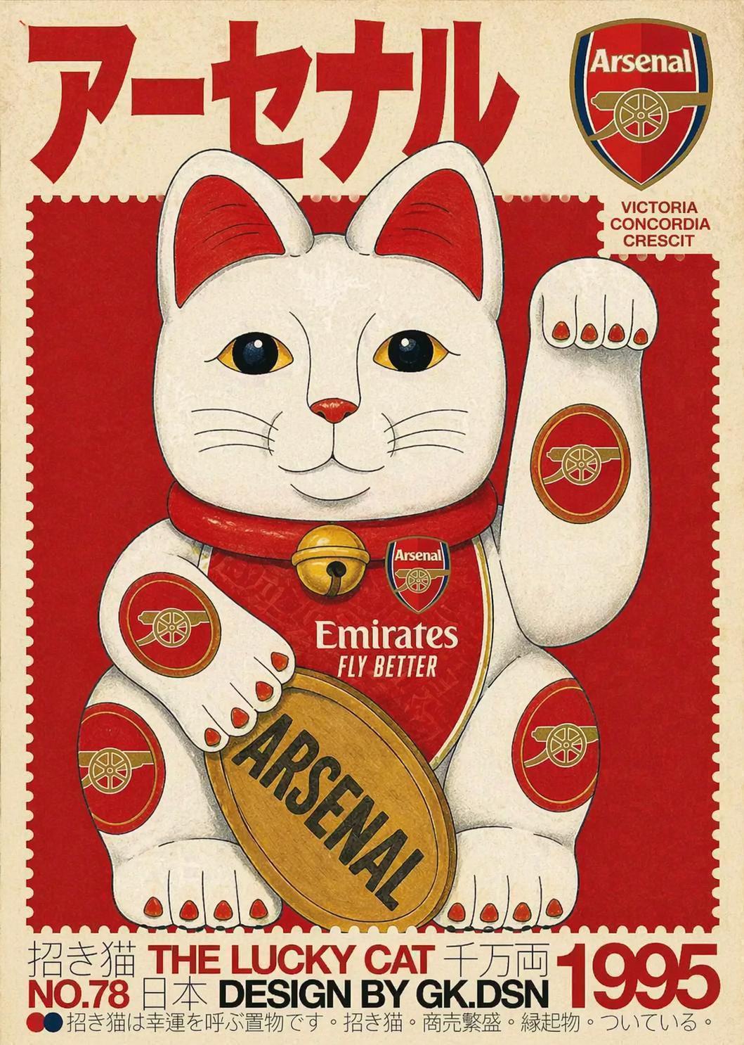 Arsenal Inspired Lucky Cat Greetings Card | Arsenal Fan Gift | Birthday Card | 082
