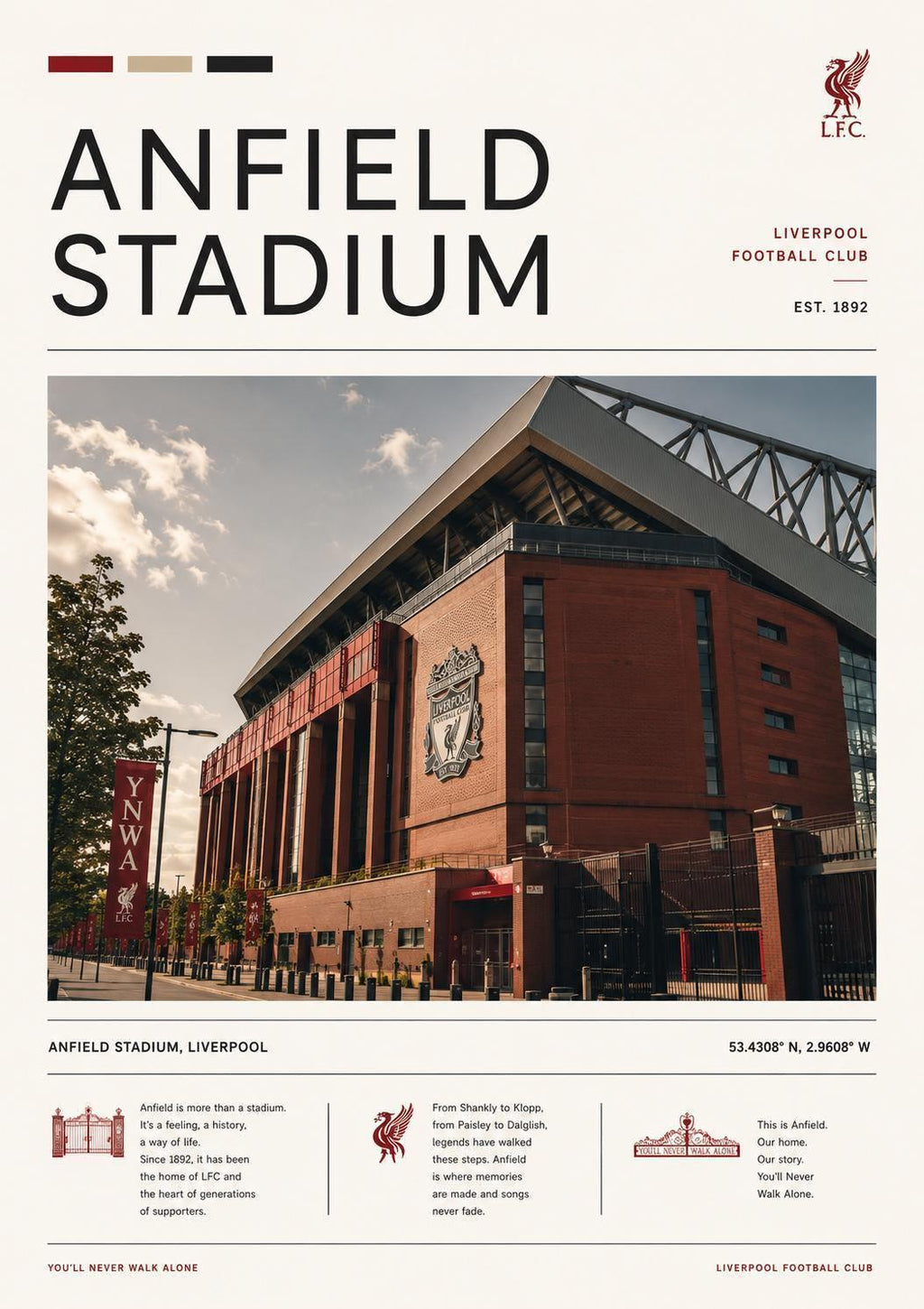 Artwork Inspired by Liverpool FC | Football Stadium Wall Art | Modern Sports Poster | Sleek Style | A3/A4/A5 Decor Print | 012