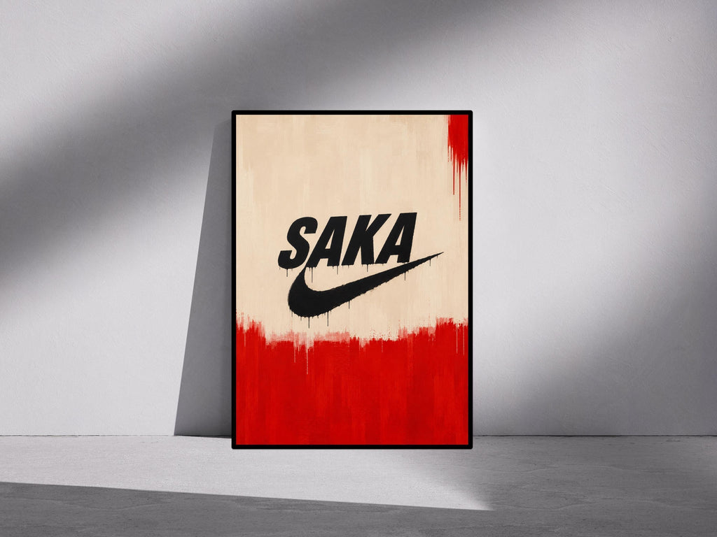 Saka Drip Paint Football Poster – Bold Red Black Sports Artwork, Minimal Wall Art Print, A4 A3 | 139A