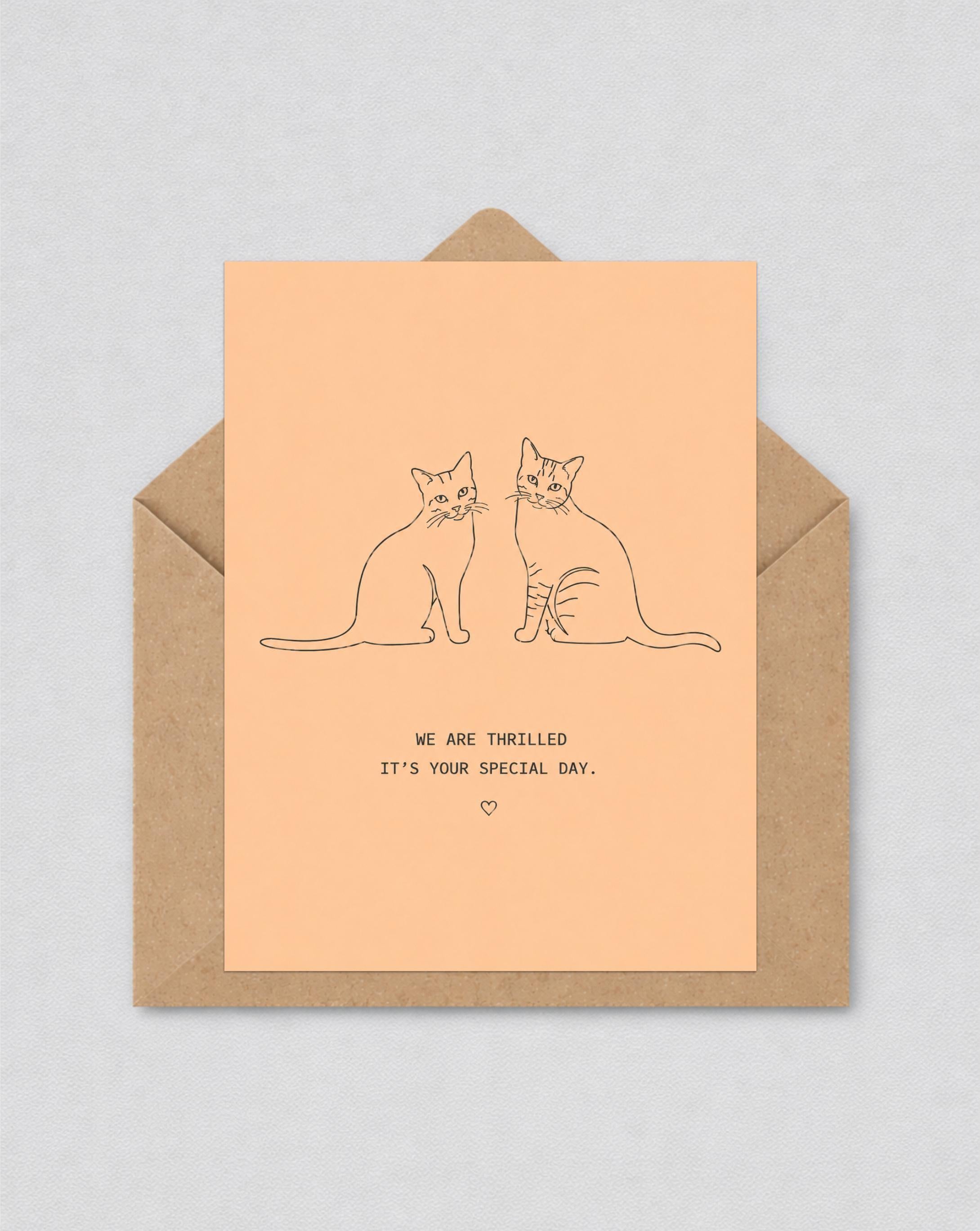 Cute Cat Birthday Card for Her, Aesthetic Pet Lover Card, Modern Typography Card, 5 Colour Options | 138