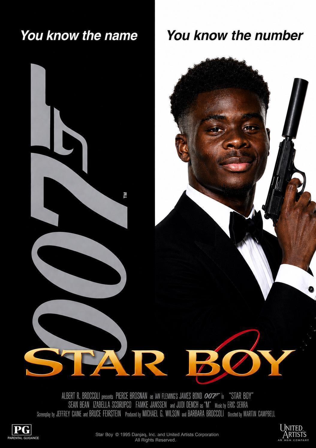 Bukayo Saka Star Boy Print, James Bond Inspired Arsenal Poster, Gooner Birthday Print, Football Fan Gift Arsenal | 172A