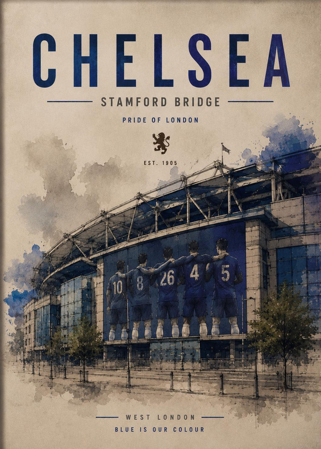 Chelsea Print, Stamford Bridge Wall Art, Chelsea FC Poster, Chelsea Fan Gift, Football Stadium Print, Chelsea Decor, A3/A4/A5 Wall Art | 023