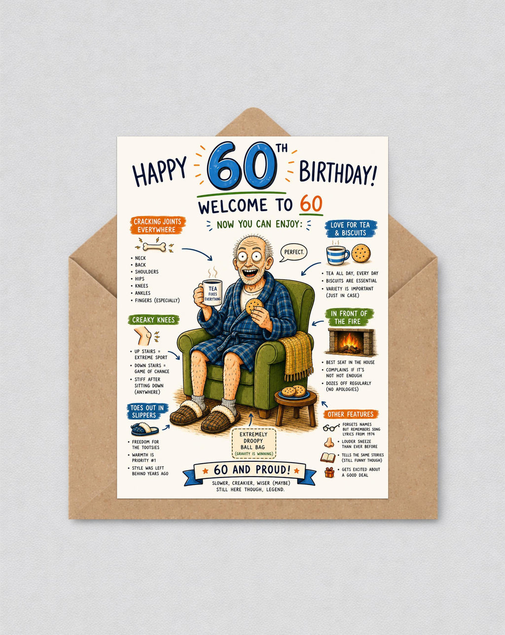 Funny 60th Birthday Card for Him, Sarcastic Turning 60 Gift, Funny Old Age Birthday Card for Dad | 128