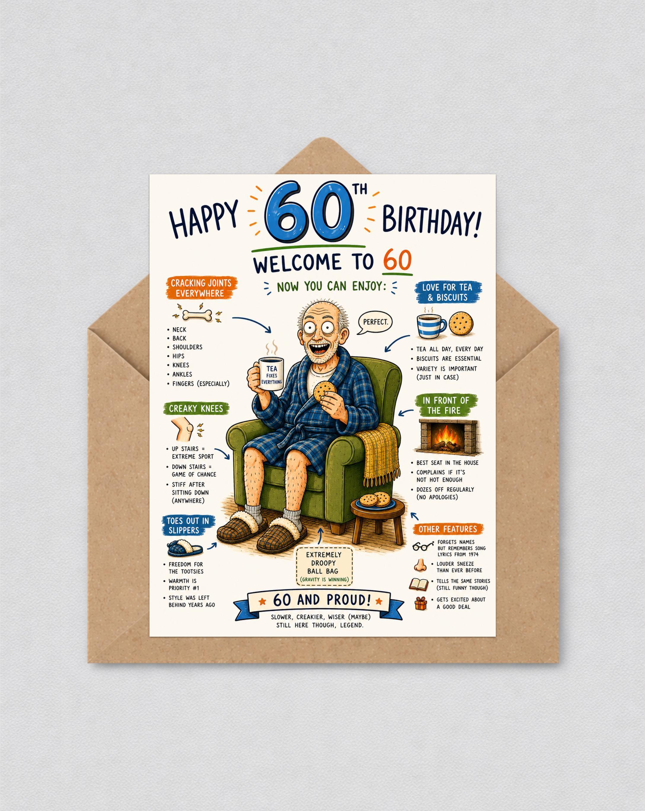 Funny 60th Birthday Card for Him, Sarcastic Turning 60 Gift, Funny Old Age Birthday Card for Dad | 128