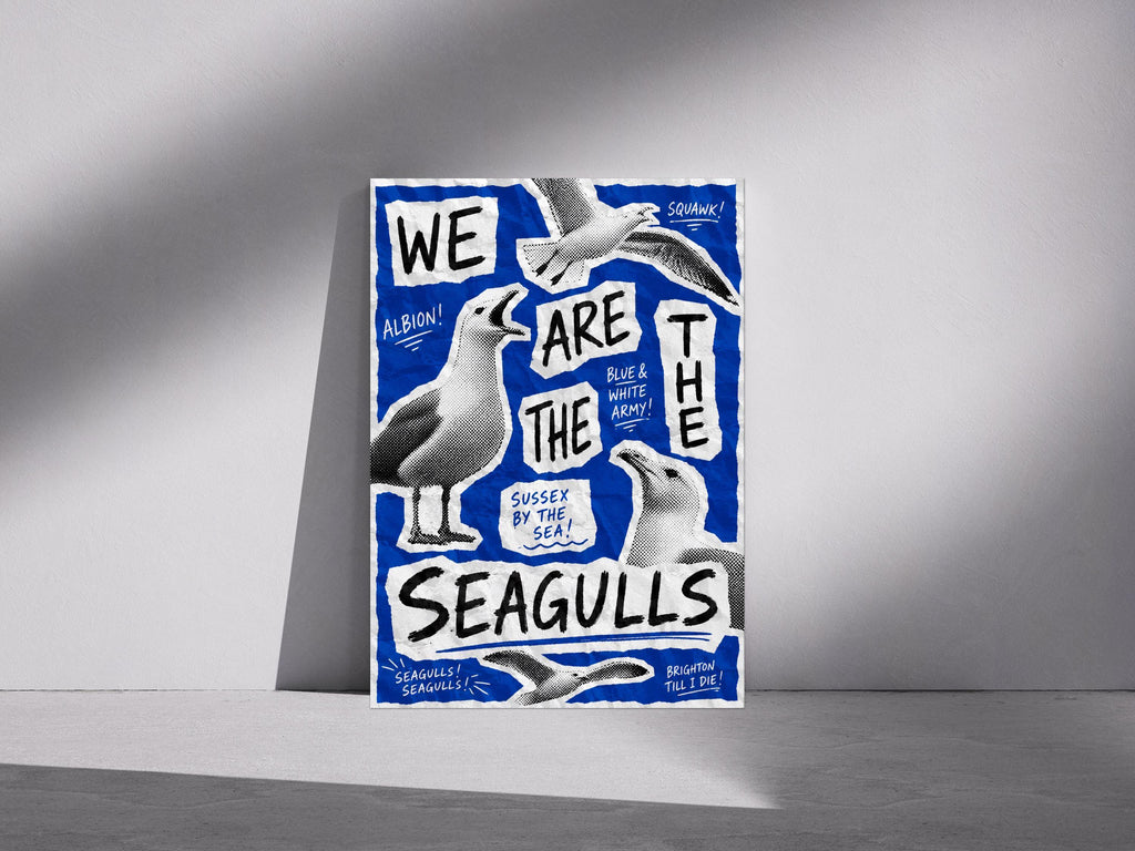 Brighton Seagulls Wall Art Print, Brighton Fan Poster, Albion Artwork, Brighton Supporter Gift, Sussex By The Sea Decor, Football | 025