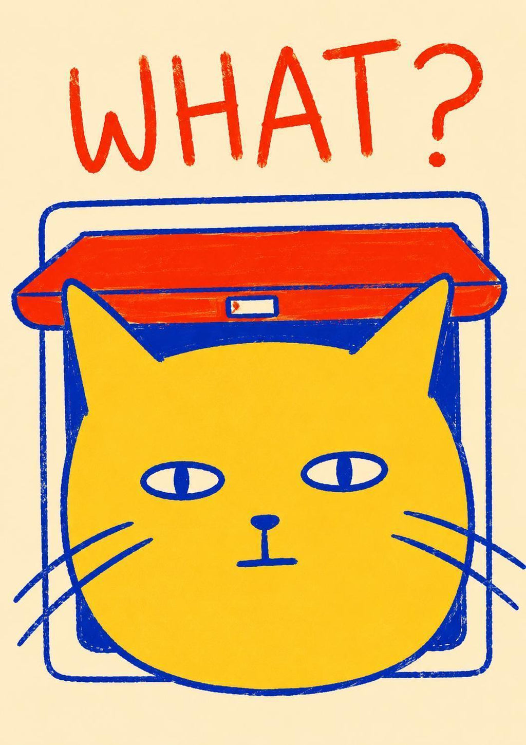 What? Cat Flap Wall Art Print, Funny Cat Poster, Humorous Pet Decor, Curious Cat Illustration, Cat Lover Gift, Quirky Animal Artwork | 055