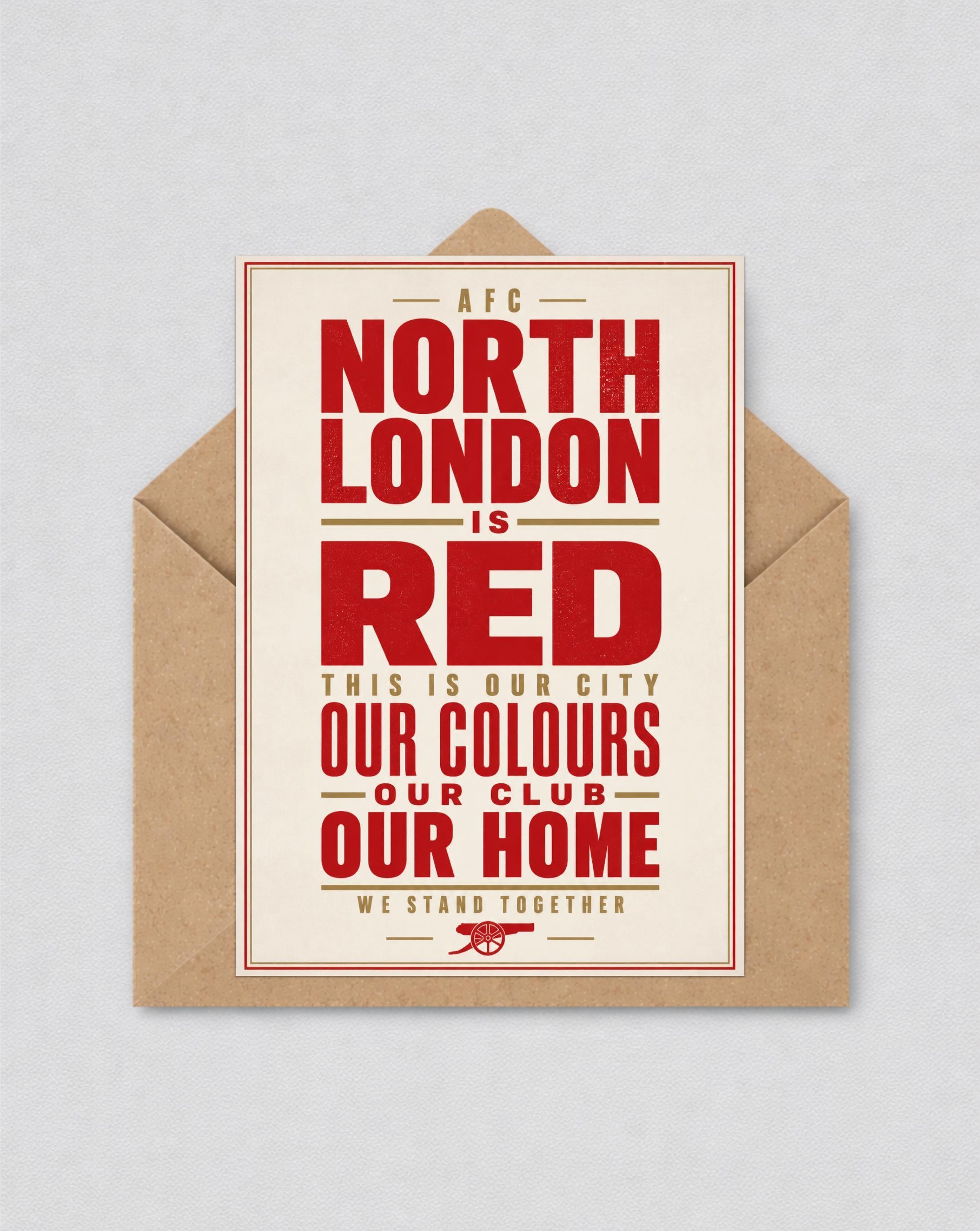 North London is Red Greeting Card, Retro Football Wall Art, Vintage Arsenal Decor, Gunners Fan, Arsenal Card | 154