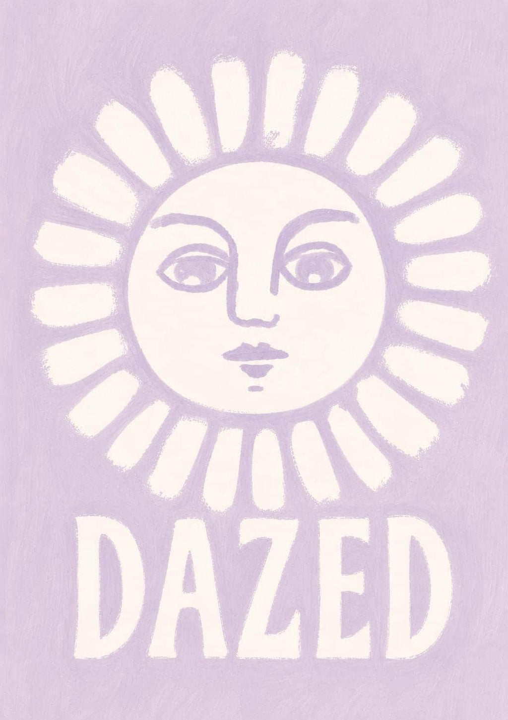 Dazed Sun Wall Art Print, Lavender Celestial Poster, Minimalist Boho Sun Decor, Retro Face Illustration, Purple Bedroom Wall Art | 051