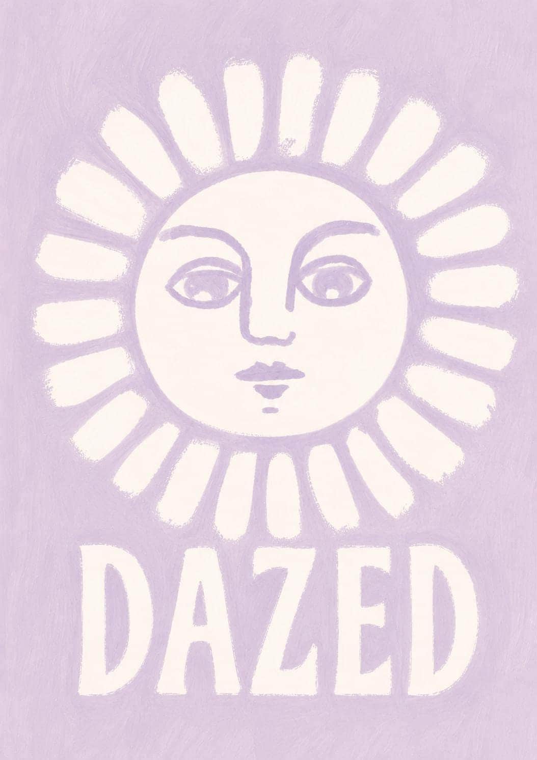 Dazed Sun Wall Art Print, Lavender Celestial Poster, Minimalist Boho Sun Decor, Retro Face Illustration, Purple Bedroom Wall Art | 051