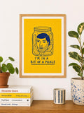 I'm In A Bit Of A Pickle Funny Wall Art Print, Pickle Pun Poster, Humorous Kitchen Art, Quirky Illustration, Pickle Gift, Retro Style | 056