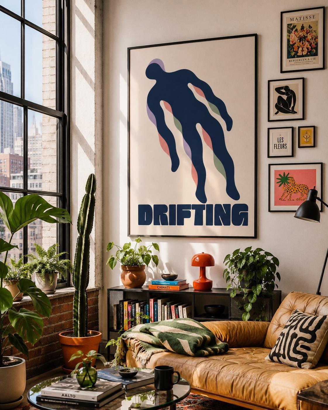 Drifting Abstract Figure Print, Minimalist Wall Art, Modern Scandinavian Poster, Contemporary Living Room Decor, A3/A4/A5 Print | 020
