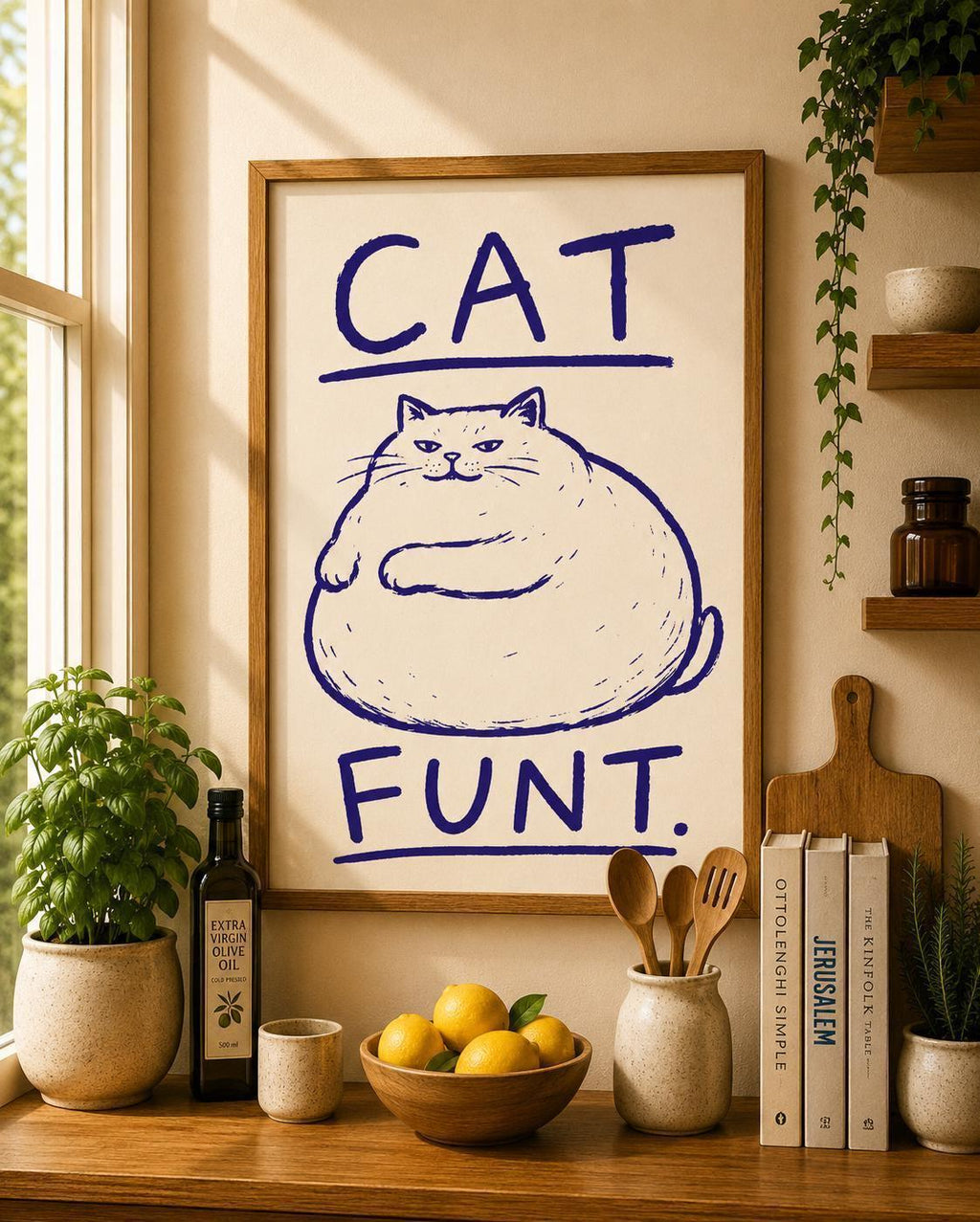 Cat Funt Wall Art Print, Funny Cat Poster, Chubby Cat Illustration, Humorous Pet Decor, Quirky Cat Lover Gift, Weird Animal Artwork | 053