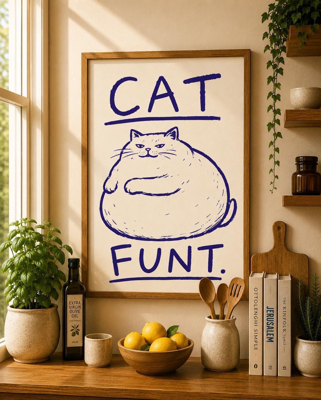 Cat Funt Wall Art Print, Funny Cat Poster, Chubby Cat Illustration, Humorous Pet Decor, Quirky Cat Lover Gift, Weird Animal Artwork | 053