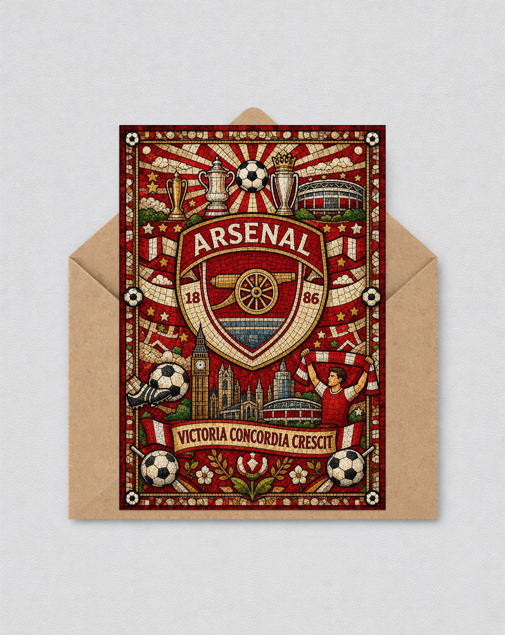 Arsenal FC Inspired Mosaic Style Birthday Greetings Card 7"x5" | Football Fan | Arsenal Gunners Artwork Fan Gift | 176