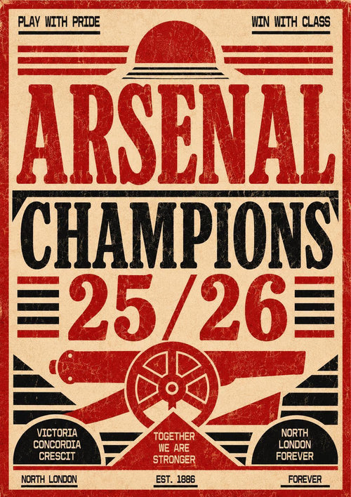 Arsenal Champions 25/26 Print, Retro Football Wall Art, North London Forever Poster, Vintage Arsenal Decor, Gunners Fan, Arsenal | 147A