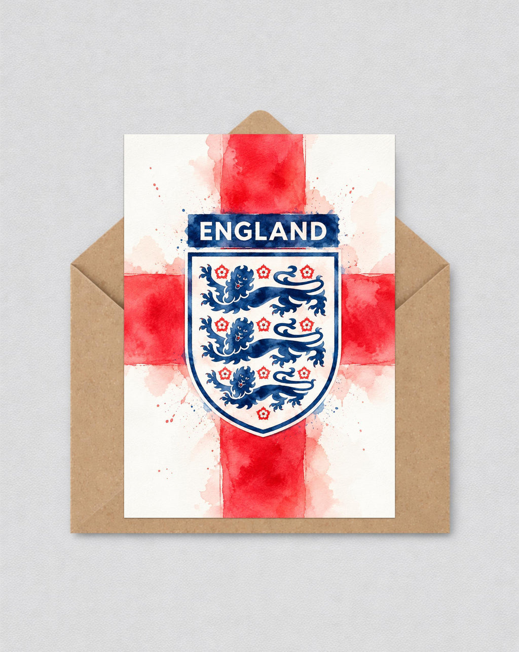 England Football Print Card, Three Lions Wall Art, England Supporter Gift, St George Flag Poster, England Fan Decor | 174