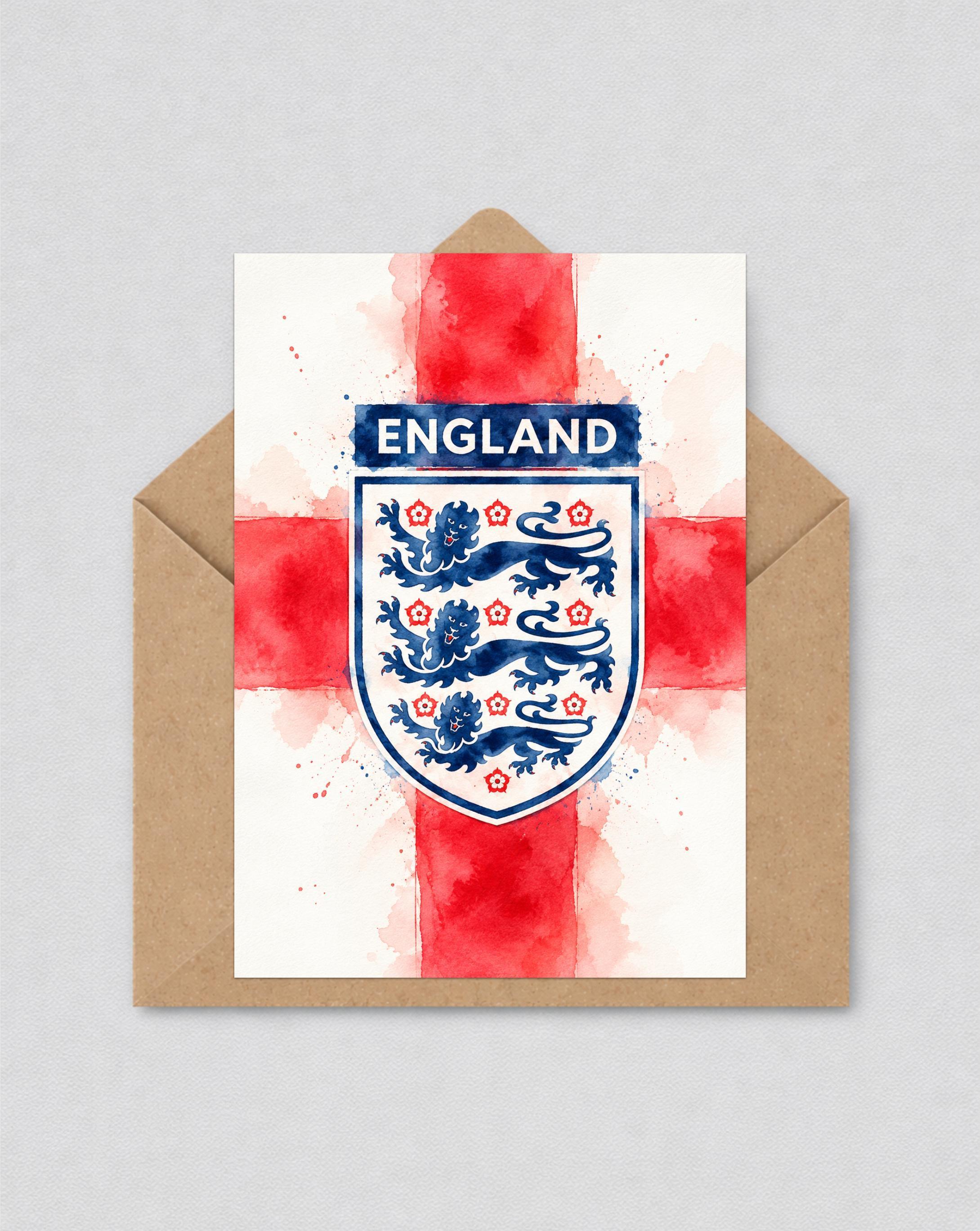 England Football Print Card, Three Lions Wall Art, England Supporter Gift, St George Flag Poster, England Fan Decor | 174