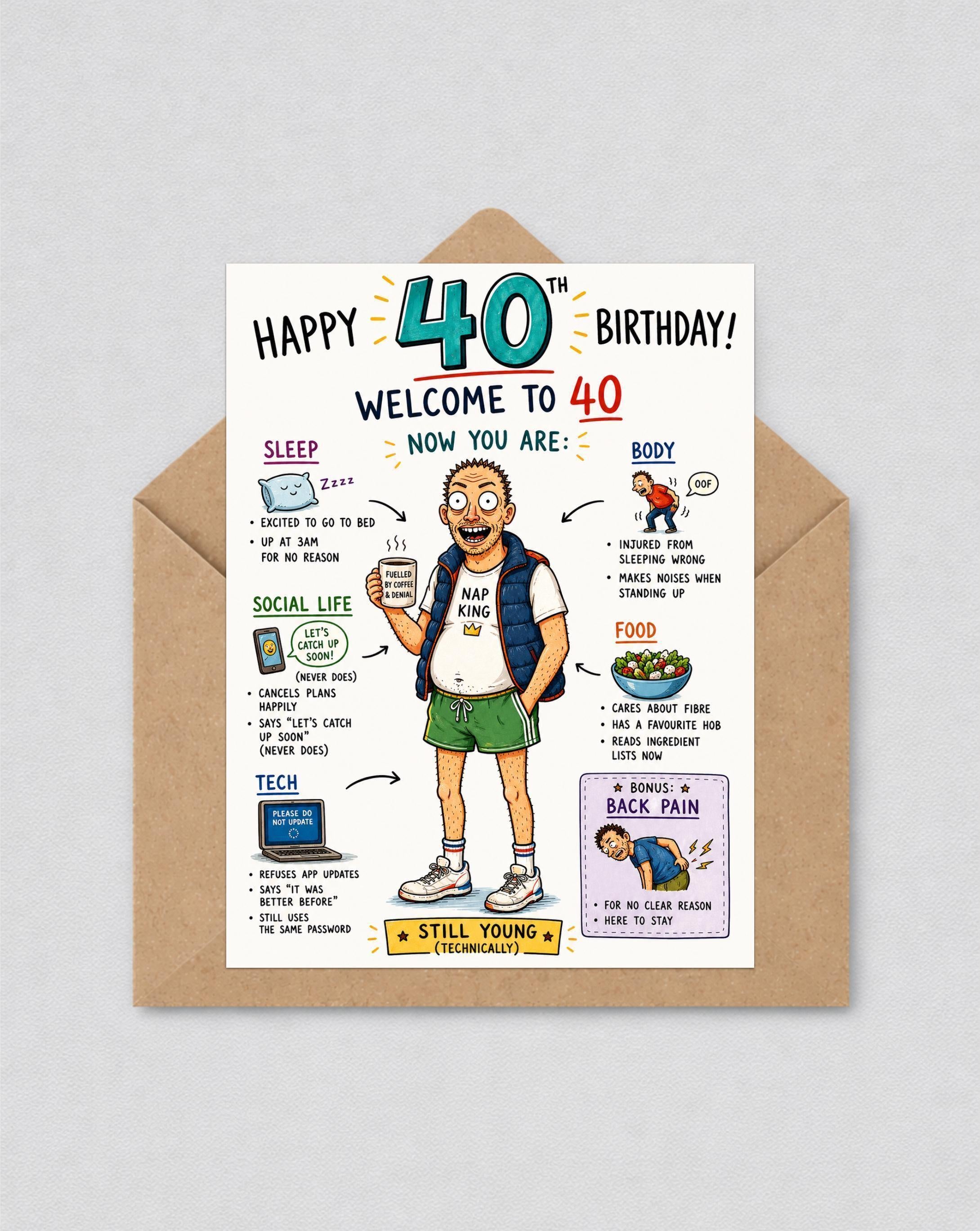 Funny 40th Birthday Card for Him, Sarcastic Turning 40 Card | Funny Dad Birthday Card | 125