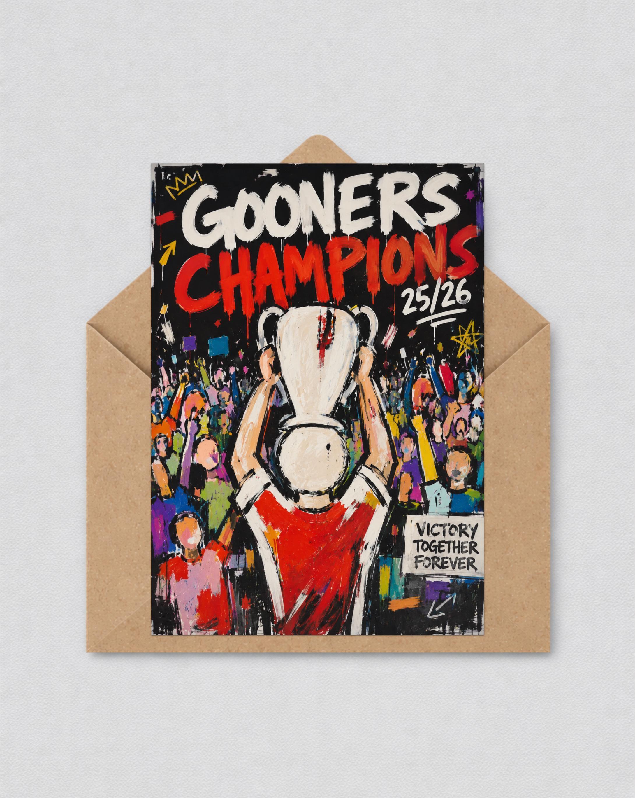 Gooners | Prem Champions 25/26 Abstract Style Card | Arsenal Fan Gift | Birthday Card Option | 136