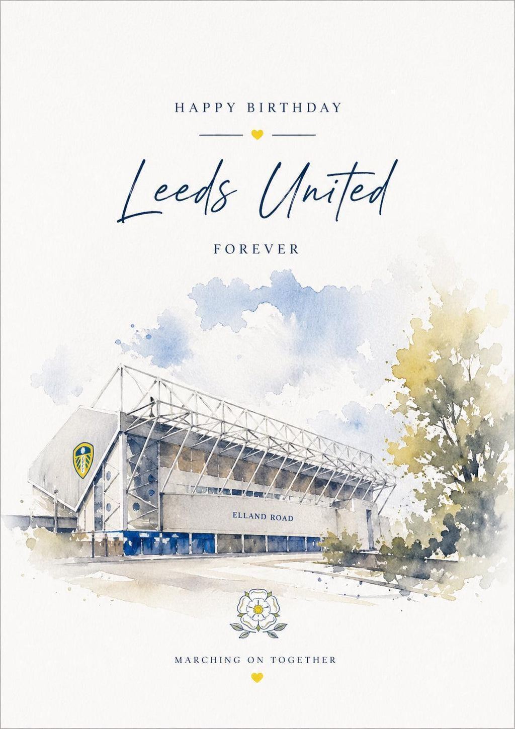 Leeds United FC Inspired Watercolour Card 7"x5" | Football Fan | 108