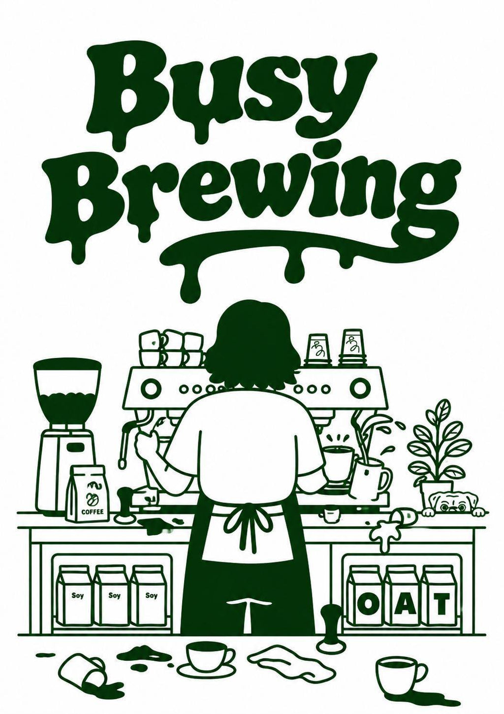 Busy Brewing Wall Art Print, Funny Barista Poster, Coffee Shop Decor, Coffee Lover Gift, Cafe Artwork, Espresso Machine Print | 039