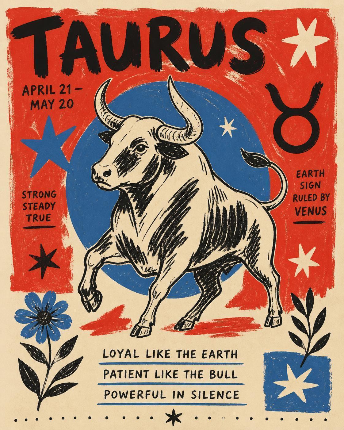 Taurus Zodiac Art Print – Vintage Bull Illustration, Astrology Wall Decor, April May Star Sign Gift | 115A