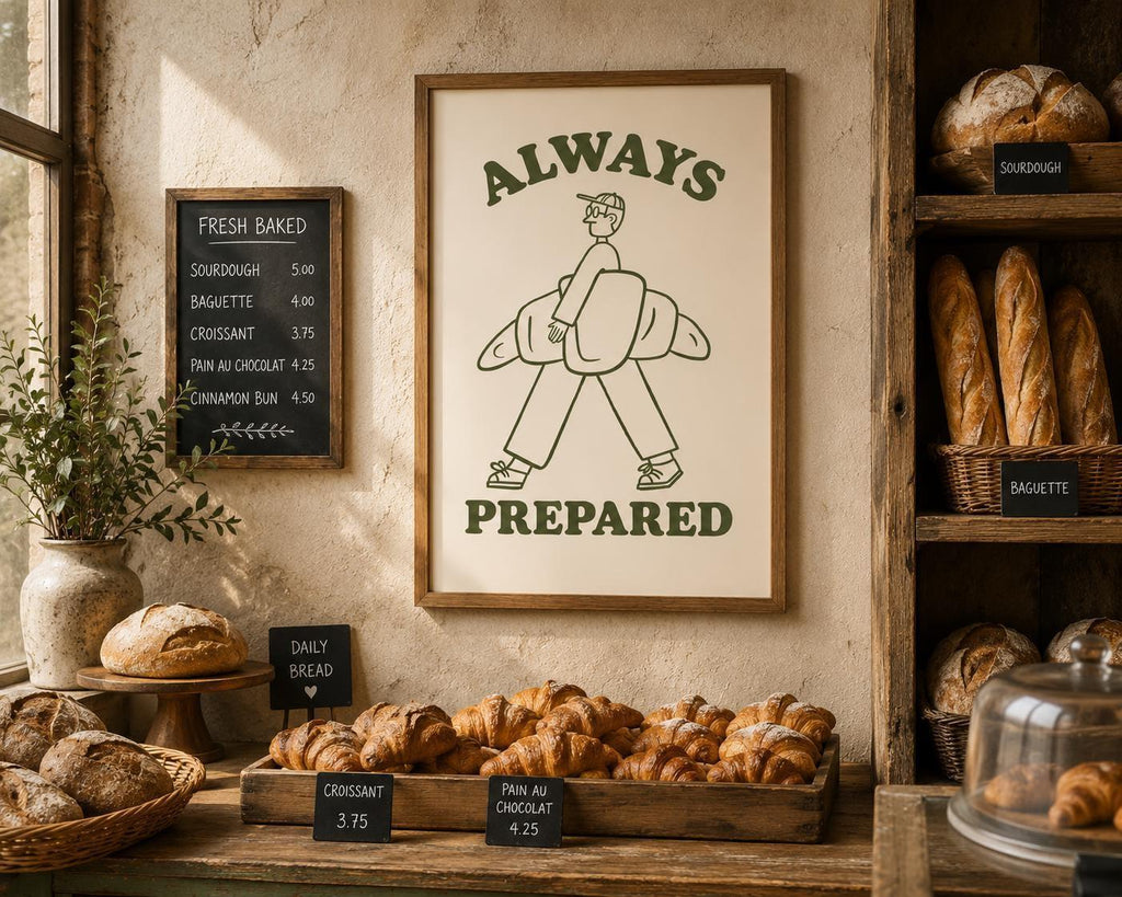 Always Prepared Croissant Wall Art Print, Funny Bakery Decor, Cafe Wall Art, Coffee Shop Poster, Foodie Kitchen Print, Hipster Artwork | 040